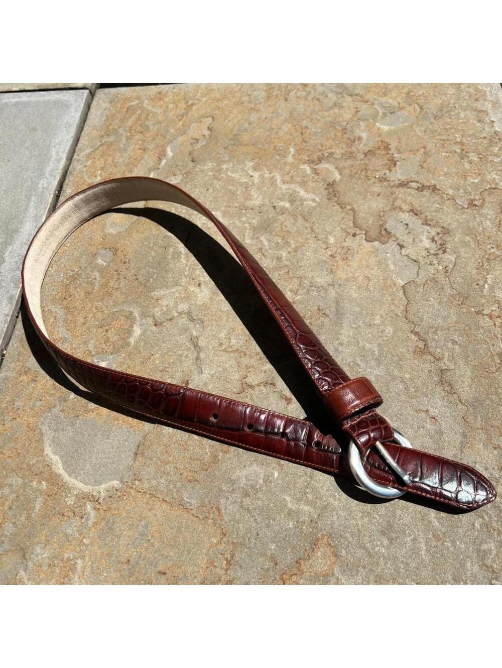 Neo-Vintage Y2K Dark Brown Italian Leather Croc Emboss Belt